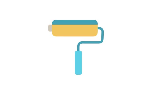 A flat style paint roller on a White Background