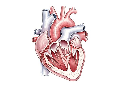 Anatomical diagram of the human heart showing internal structures and major vessels