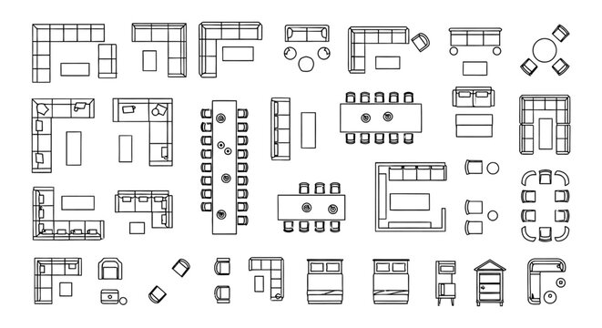 architectural furniture and interior design cad block library vector icons