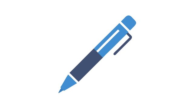 Blue ballpoint pen floating on a clean White Background