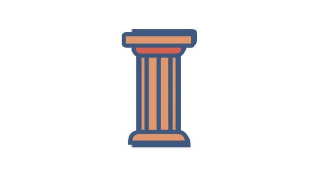 Single ancient column illustration in orange and blue colors