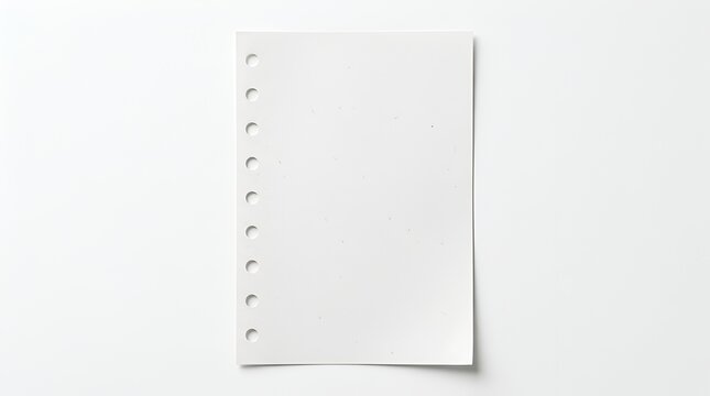Blank white paper sheet with holes for a binder placed on a solid bright surface