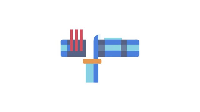 Cartoon axe cutting through a blue and grey lumber