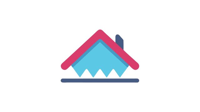 Stylized house icon with red roof on White Background