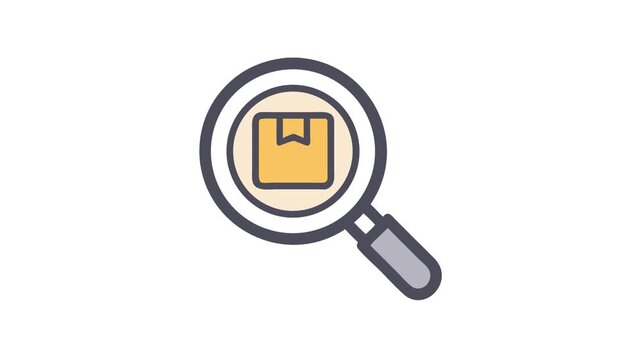 Magnifying glass over a parcel box flat vector icon