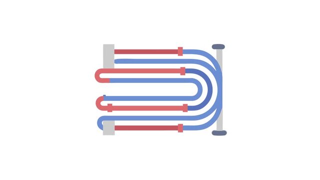 Stylized Radiator Illustration: Blue and Red Parallel Pipes Design
