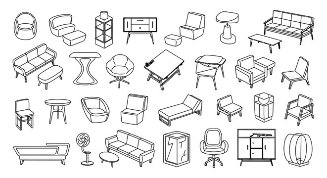 Architectural Furniture Set featuring Sofa and Couch icons, Furniture CAD Block library for 2D CAD floor plans, interior design, and technical blueprint planning.