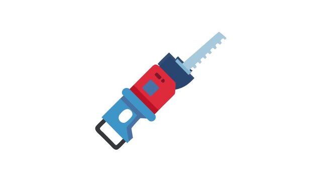 Red and Blue Reciprocating Saw Tool Against White Background