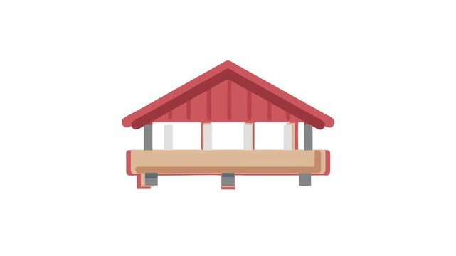 Simple red roofed gazebo flat design vector illustration