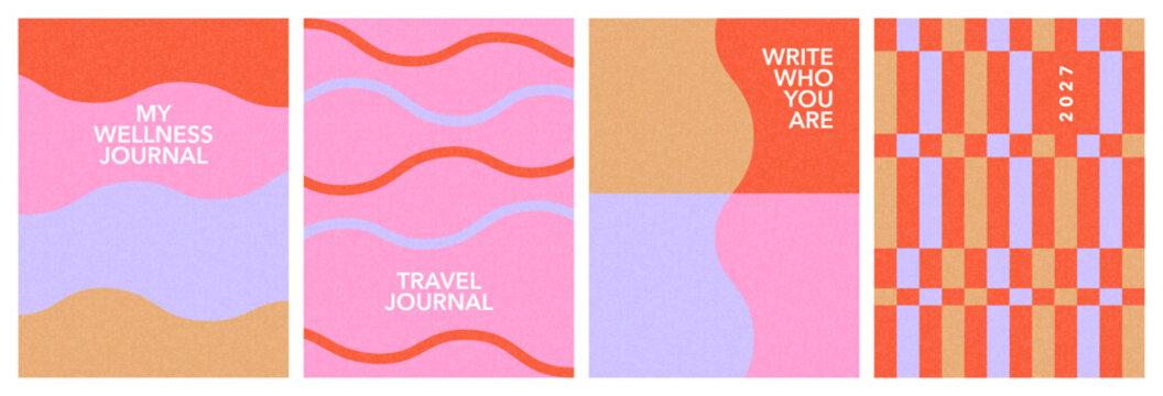 Abstract summer cover collection with geometric shapes and wave pattern in pastel colors, minimal design templates. Set of abstract modern posters bright and optimistic summer mood.