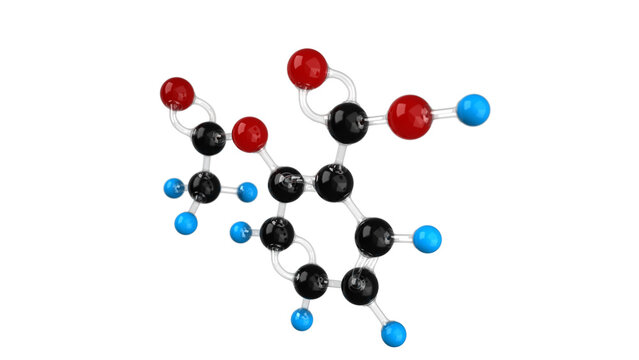 Molecule of an acetylsalicylic acid 3D illustration isolated on transparent background.