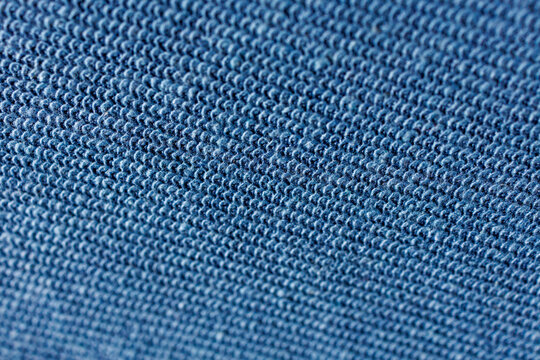 Close up of blue french terry loopback knit fabric texture textile background