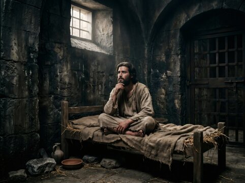 Joseph in prison reflecting on his difficult situation