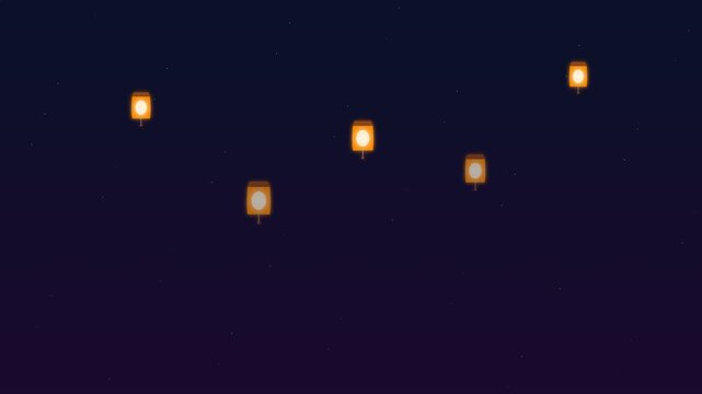 Floating Sky Lanterns Rising at Night Vesak Buddha Day Animation 4K
