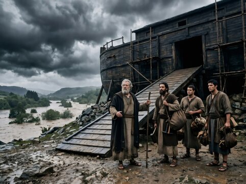 Noah's family preparing to board the ark