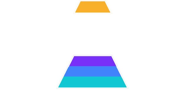 A colorful five-layer pyramid builds vertically on a white background with horizontal arrows sliding out for text placement.