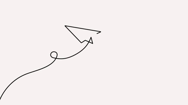 Minimalist continuous line drawing of a paper plane flying upward, symbolizing business growth, innovation, and creative startup concepts.