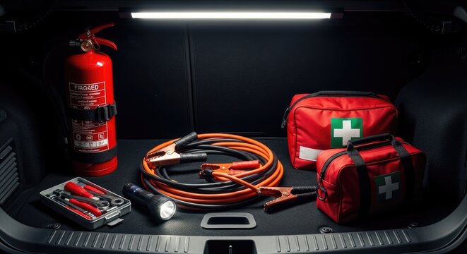 Red Fire Extinguisher Placed Beside Leather Bag
