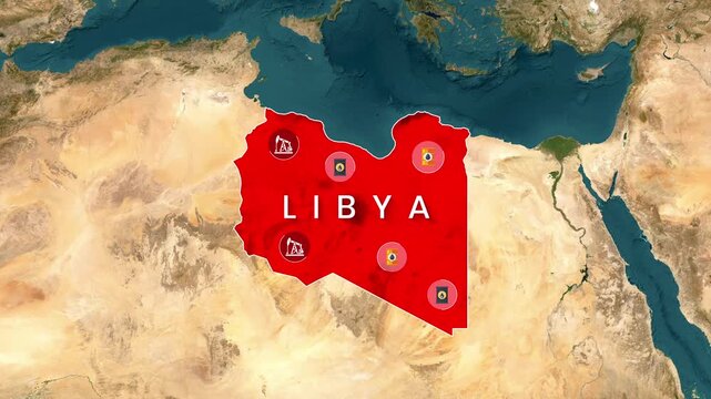 Libya map animation showing oil and gas fields video