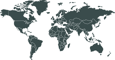 Obraz premium Global Continents Outline World Map Vector Illustration With Country Border