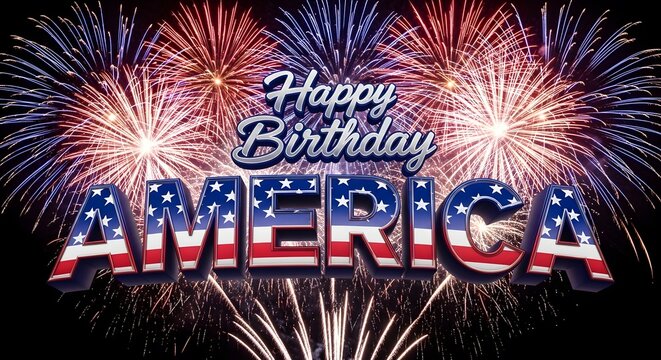 Festive 'happy birthday america' celebration with vibrant fireworks display