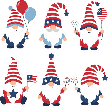 Patriotic Gnome Icon Set USA Cute Vector Design