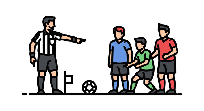 Soccer Referee Pointing to Players During a Game.