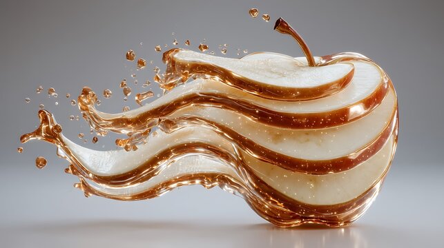 Apple Juice Splash with Sliced Fruit, and 3D Render.