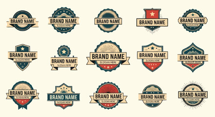 Obraz premium Collection of vintage and modern brand name badges and labels.