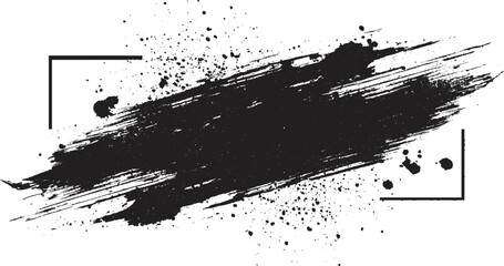 Obraz premium Brush black paint ink stroke over square frame Ink brushstroke and paintbrush template with splashes grunge. Vector set black ink brush stroke.. Vector illustration 