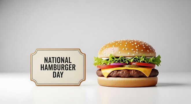 Celebrate national hamburger day delicious burger with festive sign for food lovers grill masters