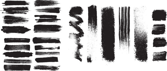 Ink splatter set, paint brush stroke kit, vector black grunge stain, graffiti texture liquid splash Set of vector paint brush stroke, ink splash and grungy decoration elements © BLACK MAN