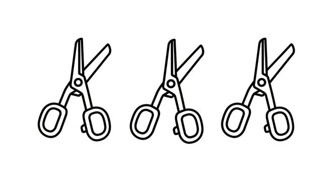 Three Hand Drawn Scissors Isolated on White Background.