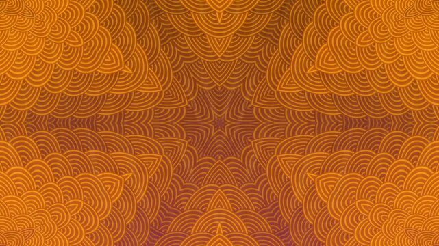 Beautiful seamless orange mandala pattern featuring layered radial symmetry and smooth geometric curves. Ideal for backgrounds, motion graphics, decorative visuals, and creative projects.