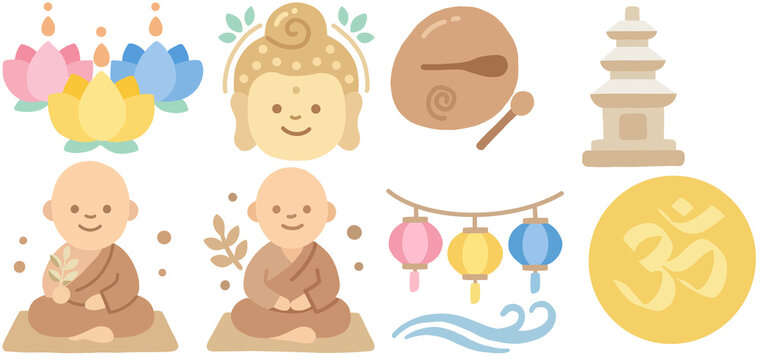 vector illustration of Buddhist Icon set