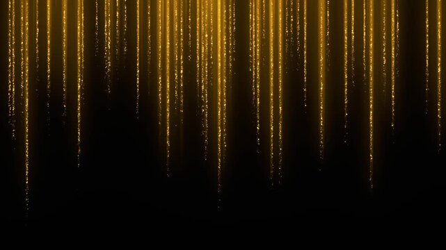 Luxury Golden Light Rays and Particle Rain Falling on Black Background animation, Luxury Christmas New Year Celebration and Award Ceremony Abstract Glitter motion design element