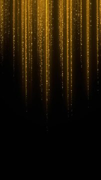 Luxury Golden Light Rays and Particle Rain Falling on Black Background animation, Luxury Christmas New Year Celebration and Award Ceremony Abstract Glitter vertical social media motion design element