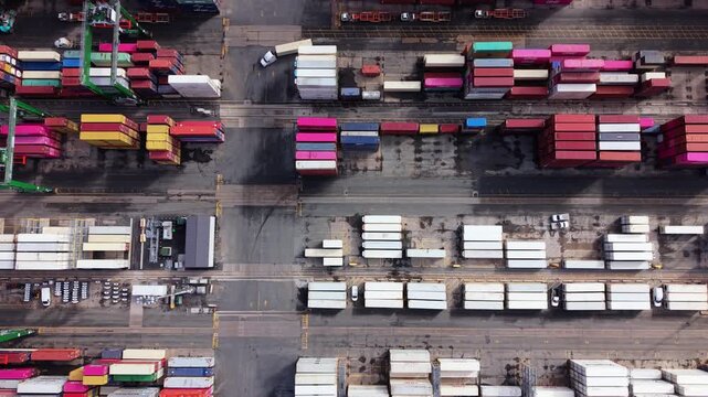 Top View Drone View Busy Halifax Port Nova Scotia Canada Container Terminals Cranes And Cargo Ships Showing Active Logistics Global Trade Supply Chain Maritime Industry 4K