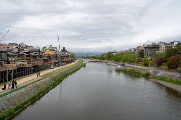 Naklejka premium View of the old town and river in Japan
