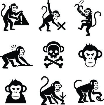 Black monkey with skull and bones monkeys white background