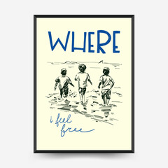 Fototapeta premium Ocean Printable Wall Art Beach Poster Coastal Decor Minimal Design