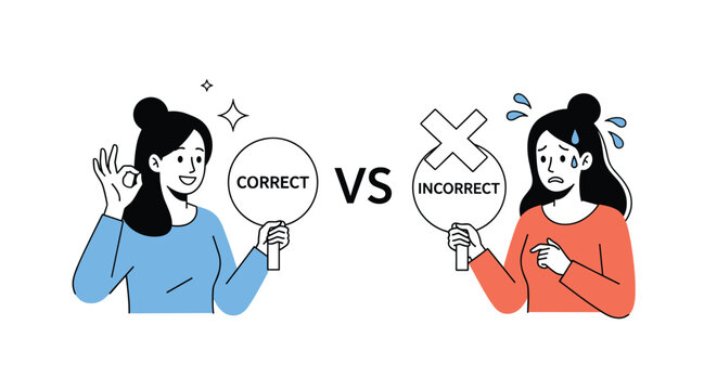 Side by side comparison of a woman holding a correct sign with a smile and a woman holding an incorrect sign with a frown.