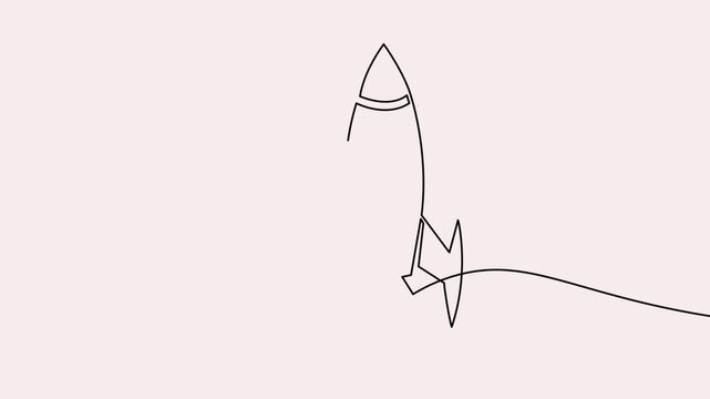 Rocket launch  visualized in a minimalist continuous one line 4K animation video.