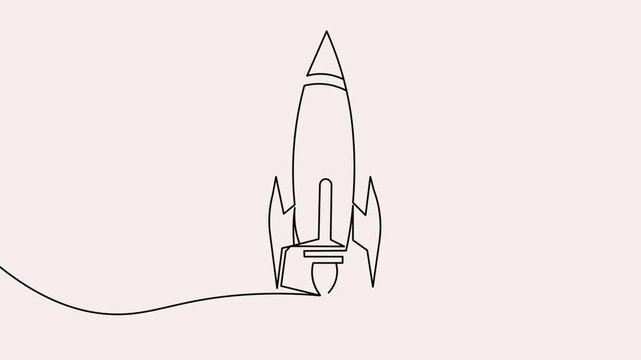 Rocket launch  visualized in a minimalist continuous one line 4K animation video.