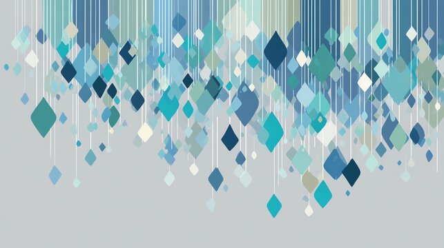 Falling Geometric Diamonds in Cool Blue and Teal Abstract