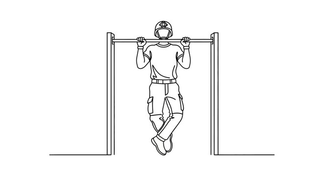 Athlete Performing a Pull-Up Exercise on a Horizontal Bar.
