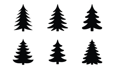 Fototapeta premium Christmas tree silhouette set with various spruce and pine shapes for holiday winter forest design and seasonal decor.