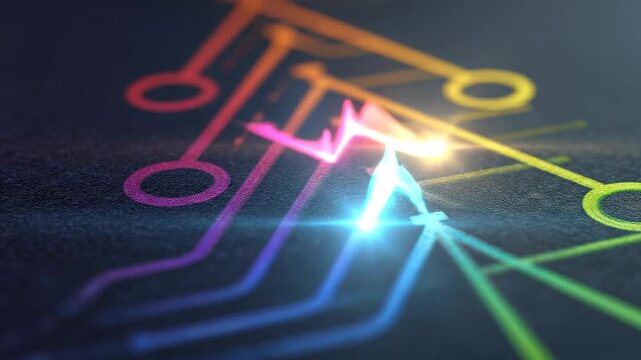 Seamless loop transformation framework network animation, colorful strategic pathways, corporate process visualization background.