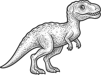 Cute Tyrannosaurus Rex Dinosaur Vintage Line Art Vector Illustration © Sharif54