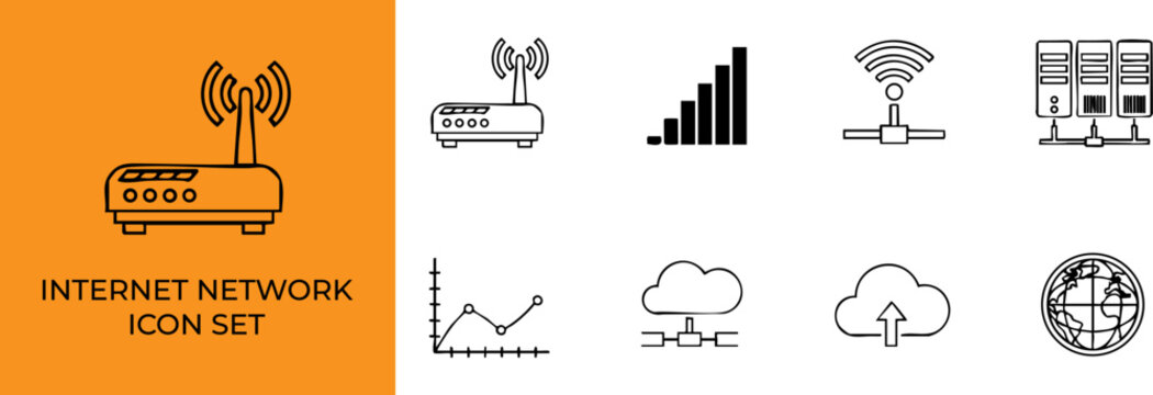 Internet Network Outline Icon Set Vector.